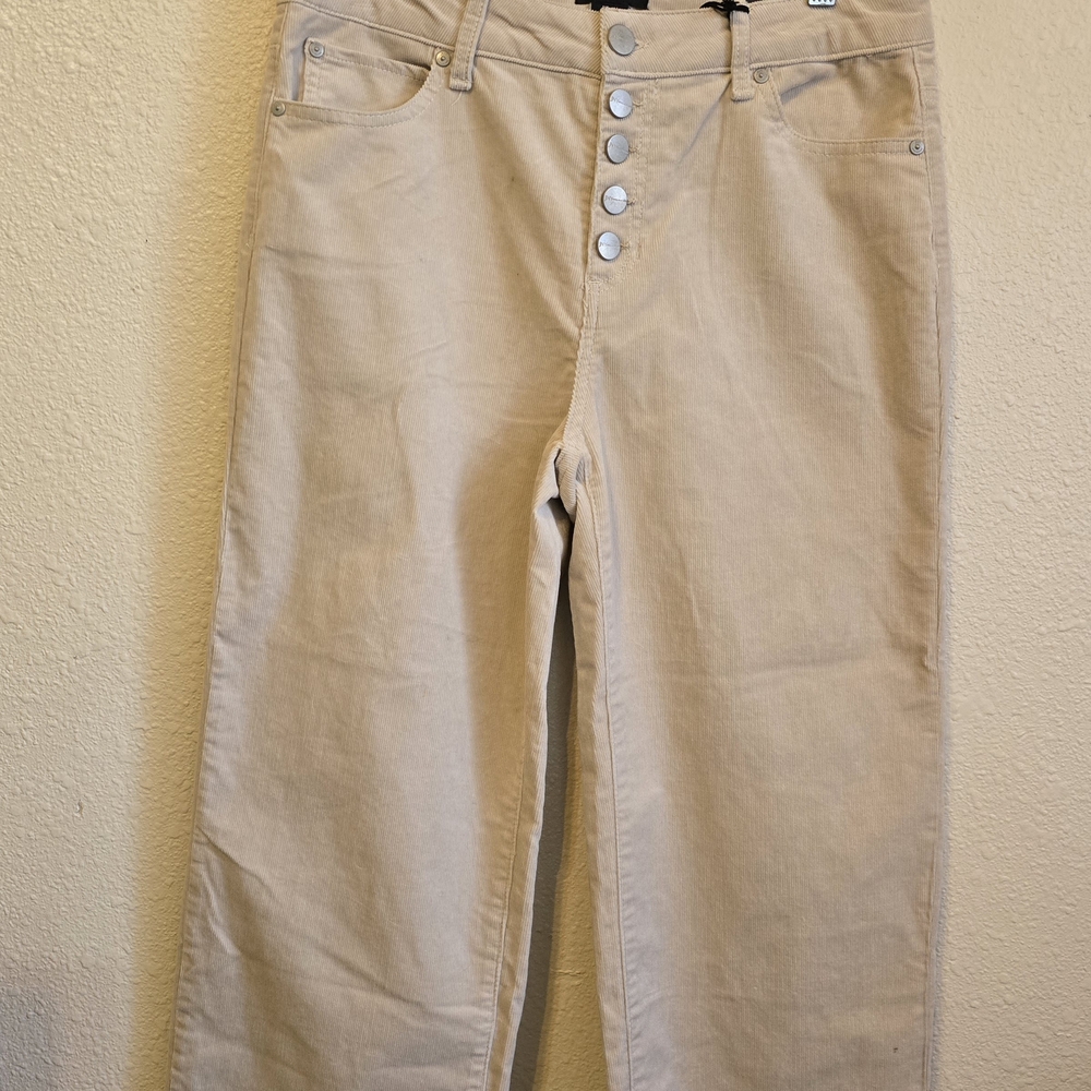 Beige High-Waisted Button-Fly Pants Straight Leg Size 12 Women Corduroy
